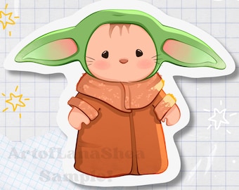 Pegatina de Grogu Calico Critter / Baby Yoda, arte de fan de Mandalorian