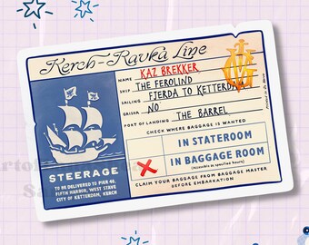 Pegatina de boleto de viaje de Kaz Brekker: Six of Crows Grishaverse Merch