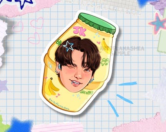BTS Jungkook Banana Milk Waterproof Sticker, Arirang Bangtan Soneyondan art sticker, JK birthday merch