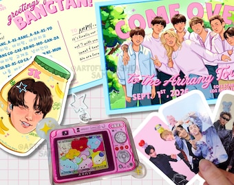 BTS Fan-Made Art Pack, Arirang Bangtan LA, BT21 Keychain, Unit Photocards, Postcard, Jungkook Sticker