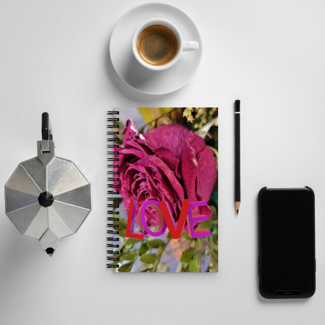Love-themed Spiral Notebook: Red Rose Cover With Special 'LOVE ...