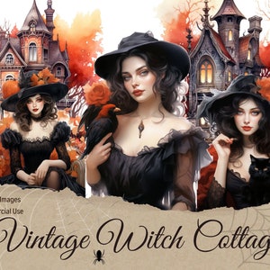 Clipart Victorian Witch Watercolor Clipart Bundle for Junk Journal Clip Art Vintage Witch for Scrapbook Clipart Cottagecore for Paper Craft