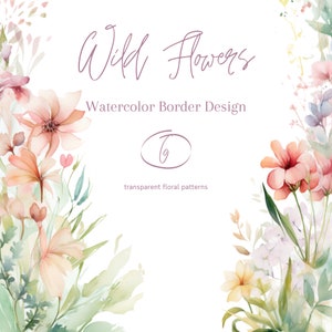 Clipart Floral Borders Clip Art Bundle Wild Flowers Borders Acuarela para boda Clipart Flower Borders para Paper Craft Clipart Set Floral