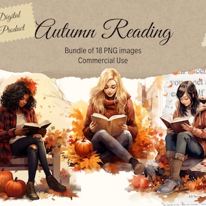 Clipart Autumn Reading Girl Watercolor Clipart for Junk Journal Clip Art Cozy Reading Journal Clipart Scrapbook Clipart Black Girl Reading