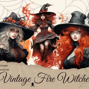 Clipart Fire Witch Watercolor Clipart Bundle for Junk Journal Clip Art Witchy Fantasy for Scrapbook Clipart Halloween for Paper Craft