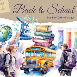 Watercolor School Clipart Back to School Clipart School Clipart PNG Chalkboard Clipart School Bus Watercolour Clip Art Book Digital Download