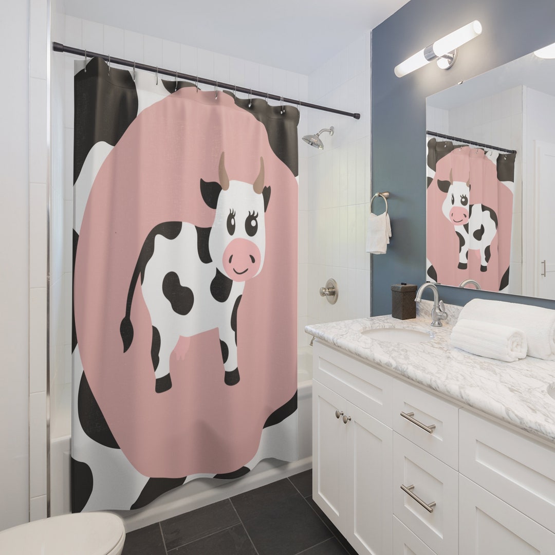 Cow With Cow Print Shower Curtain and Matching Bath Mat Cow Etsy
