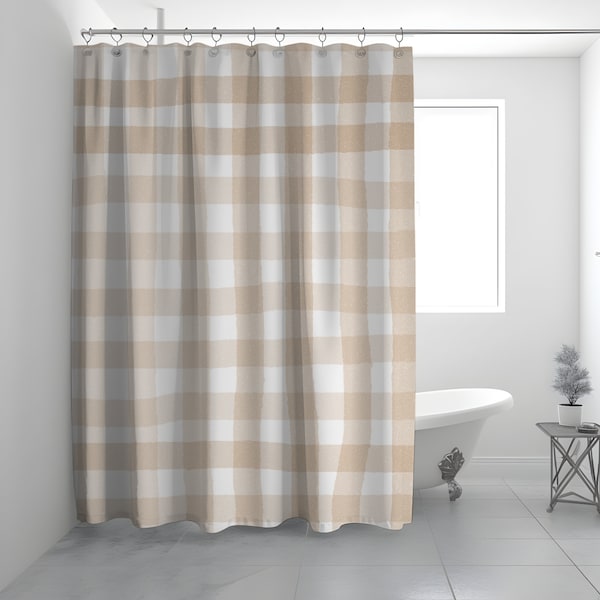 Tan Gingham Curtain Etsy