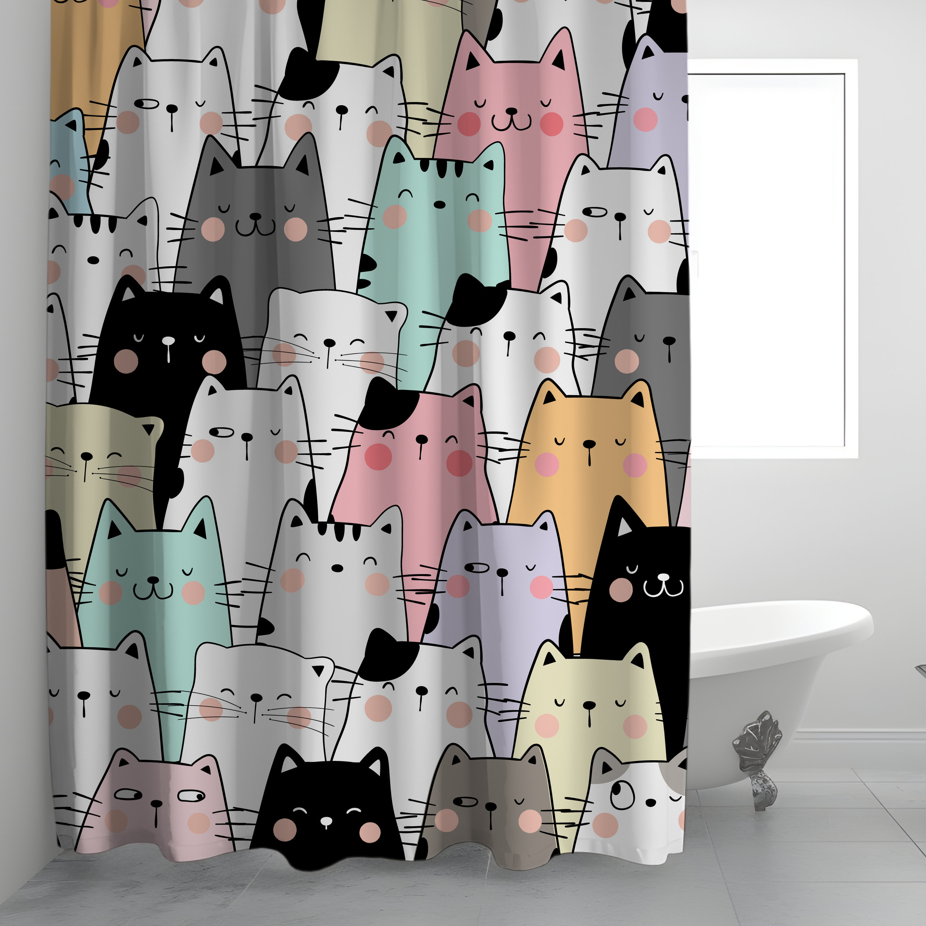 Lofaris Cute Dog Cat Lovely Pet Shower Curtain Bath Mat | Personalised Shower Curtain | Print on Demand Shower Curtain | Custom Size Shower Curtains