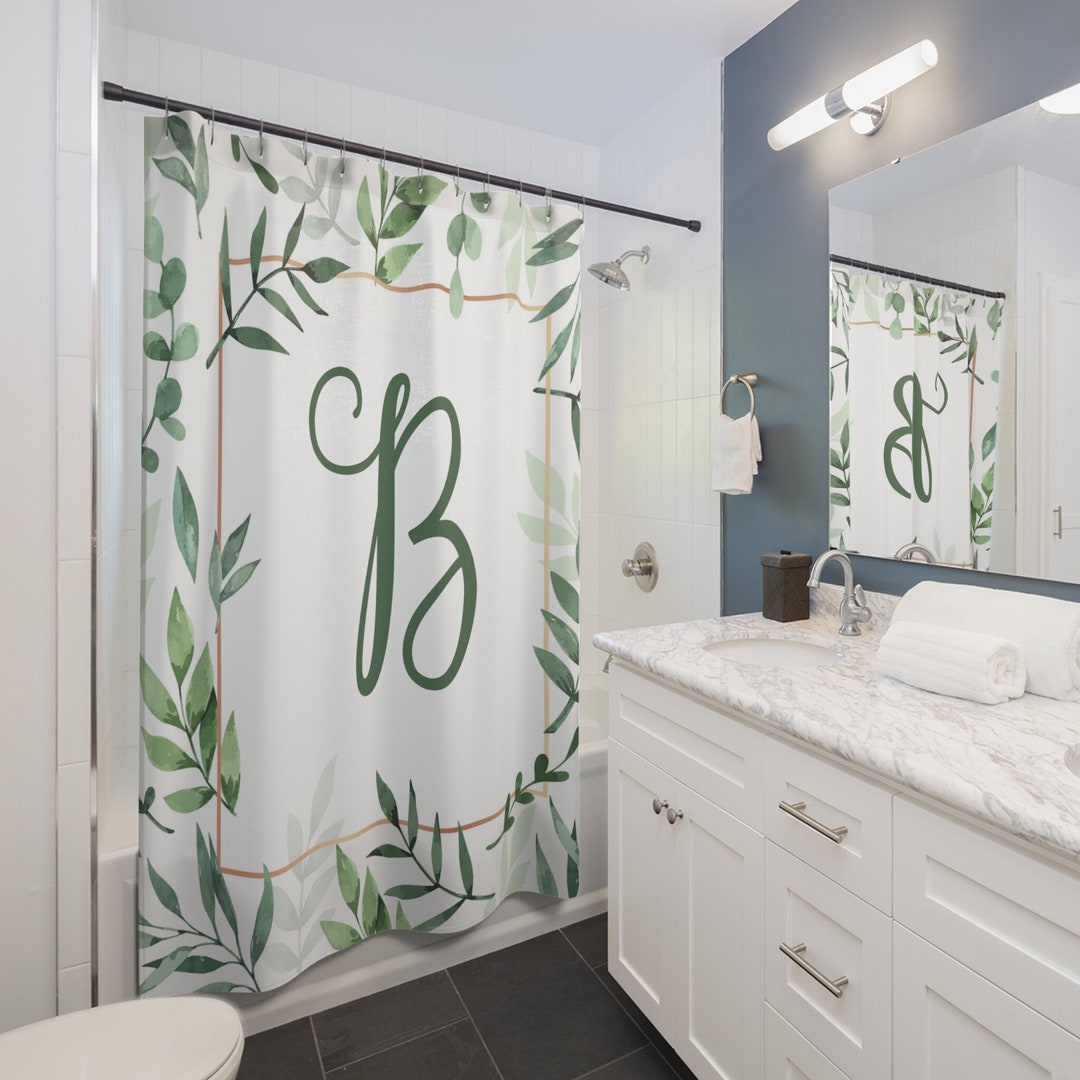 Personalized Leafy Green Custom Initial Shower Curtain and Etsy