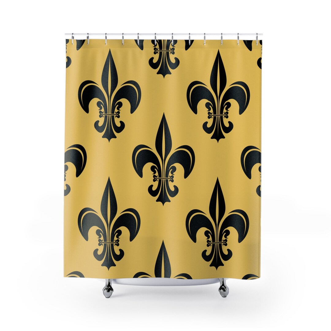 Gold and Black Fleur Di Lis Shower Curtain and Matching Bath Mat Etsy