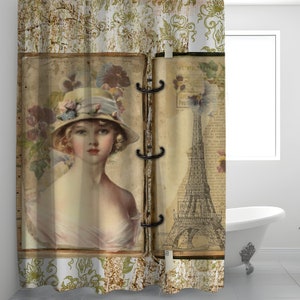 Vintage Eiffel Tower Paris France Shower Curtain and Matching Bath Mat