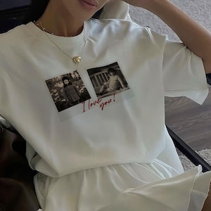 Custom Polaroid Frame Childhood Photos Unisex Shirt, Customizable Picture Love You Design Tshirt image 1