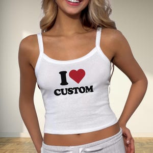 I Heart Custom Micro-rib Tank Top, I Heart Custom Text Cropped Y2k Tank Top