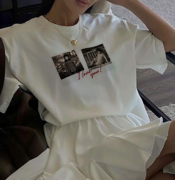 Custom Polaroid Frame Childhood Photos Unisex Shirt, Customizable Picture Love You Design Tshirt