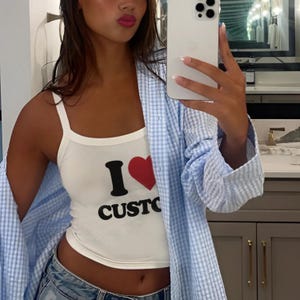 Ich liebe kundenspezifisches Tanktop, ich Herz-benutzerdefinierter Text abgeschnitten Tanktop