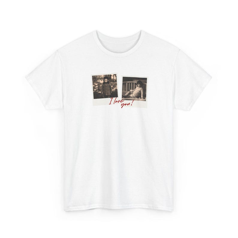 Custom Polaroid Frame Childhood Photos Unisex Shirt, Customizable Picture Love You Design Tshirt image 2