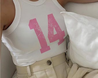 Custom Distressed Number Micro-rib tanktop, Y2K-stijl streetwear tanktop