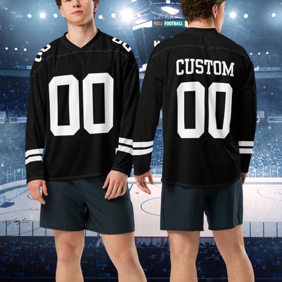 Customizable Long Sleeve Hockey Jersey with Team Name, Number & Logo, Multiple Colors, 100% Recycled Polyester, Moisture-Wicking, UPF50+