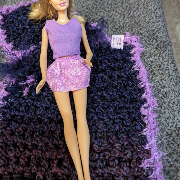 Luxurious Barbie size doll Bedding Blanket with pillows and leather label, handmade