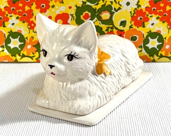 Vintage Ceramic Cat Butter Dish by Ron Gordon Designs