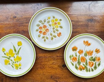 Mismatched Set of 3 Vintage Floral Stoneware Dinner Plates