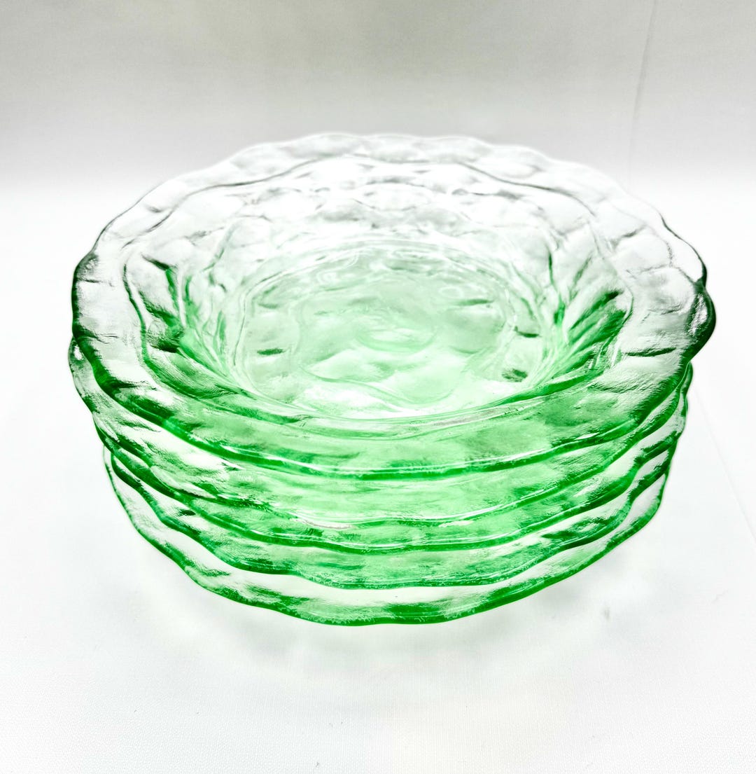 Set of 5 Vintage Green Handblown Glass Soup or Salad Bowls - Textured ...