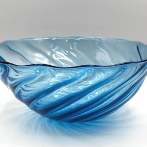 Studio Art Glass Blue Swirl Glass Bowl | Decorative Centerpiece | Fruit or Salad Bowl