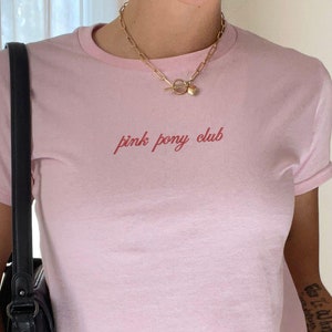 Pink Pony Club Embroidered Baby Tee, Chappell Roan Shirt, Midwest Princess, y2k Baby Tees, Chappell Roan Inspired Graphic Tee