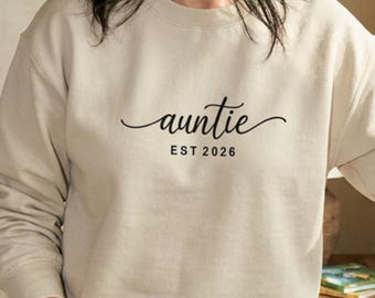 Personalized Auntie Sweatshirt, Custom Est Year with Kids' Names on Sleeve
