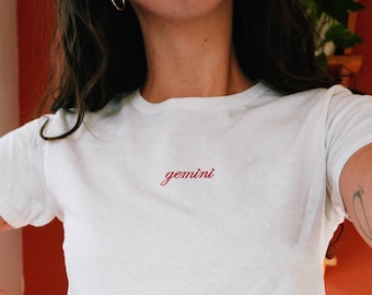Custom Astrology Embroidered Baby Tee, Personalized Starsign Shirt, Womens Zodiac Gift, Cute Summer Tshirt, Baby Tee y2k