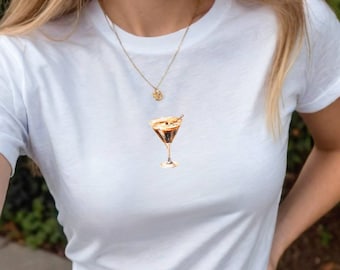 Espresso Martini Baby Tee, Watercolour Cocktail Tshirt, Womens Summer Baby Tees, y2k Clothing, Retro Cocktail Shirt, Baby Tee y2k
