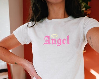 Angel Baby Tee, y2k Baby Tees, Brat Summer Aesthetic, 90s Womens Tshirt, Trendy Girls y2k Clothing, y2k Graphic Shirt, Gift for Her