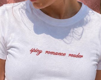 Spicy Romance Reader, Embroidered Baby Tee, Villain Era Shirt