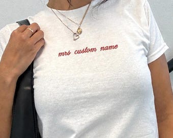 Custom Teacher Name Embroidered Baby Tee, Mrs Mr Miss Ms Surname