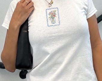 Dainty Floral Baby Tee: Cottagecore Wildflower Crop Top