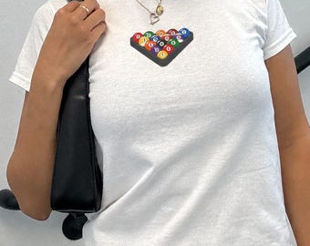 Pool Table Graphic Baby Tee: Retro Dive Bar Crop Top