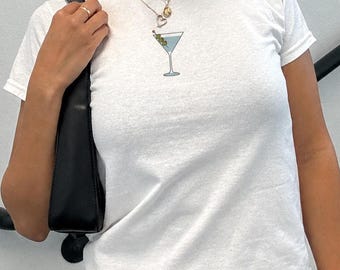 Dirty Martini Baby Tee: Vintage Cocktail Olive Crop Top