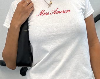 Miss America Baby Tee: Retro Americana Star Crop Top