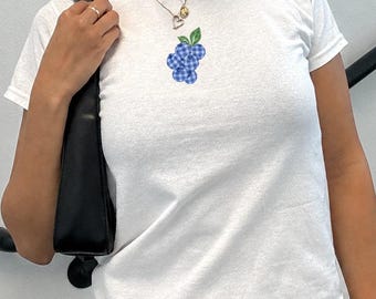 Gingham Blueberry Baby Tee: Farm Fresh Picnic Crop Top