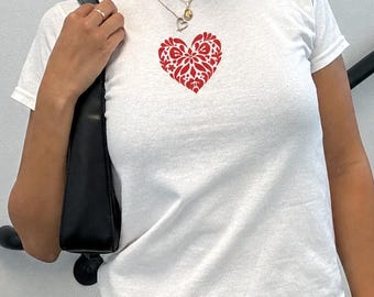 Mosaic Heart Baby Tee: Colorful Retro Disco Crop Top