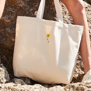 Sunflower bestickte Einkaufstasche, recycelte Blumeneinkaufstasche, Frühlings-Einkaufstaschen, Geschenke für sie, Sommerreisetasche