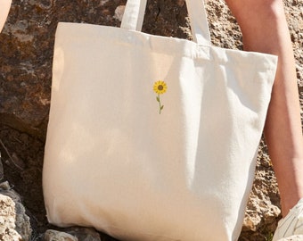 Sunflower bestickte Einkaufstasche, recycelte Blumeneinkaufstasche, Frühlings-Einkaufstaschen, Geschenke für sie, Sommerreisetasche