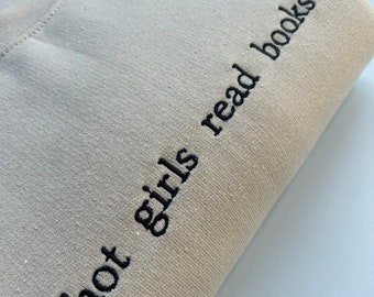 Heta tjejer läser böcker broderad tröja, boklig tröja, bokälskare present, läspresenter, personlig present till henne, minimalistisk bokmerchandise