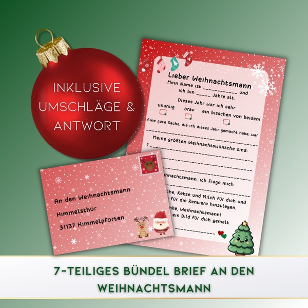 Brief an den Weihnachtsmann mit Antwort | Brief vom Weihnachtsmann | Brief an den Weihnachtsmann zum Ausfüllen der Lücken | Wunschzettel