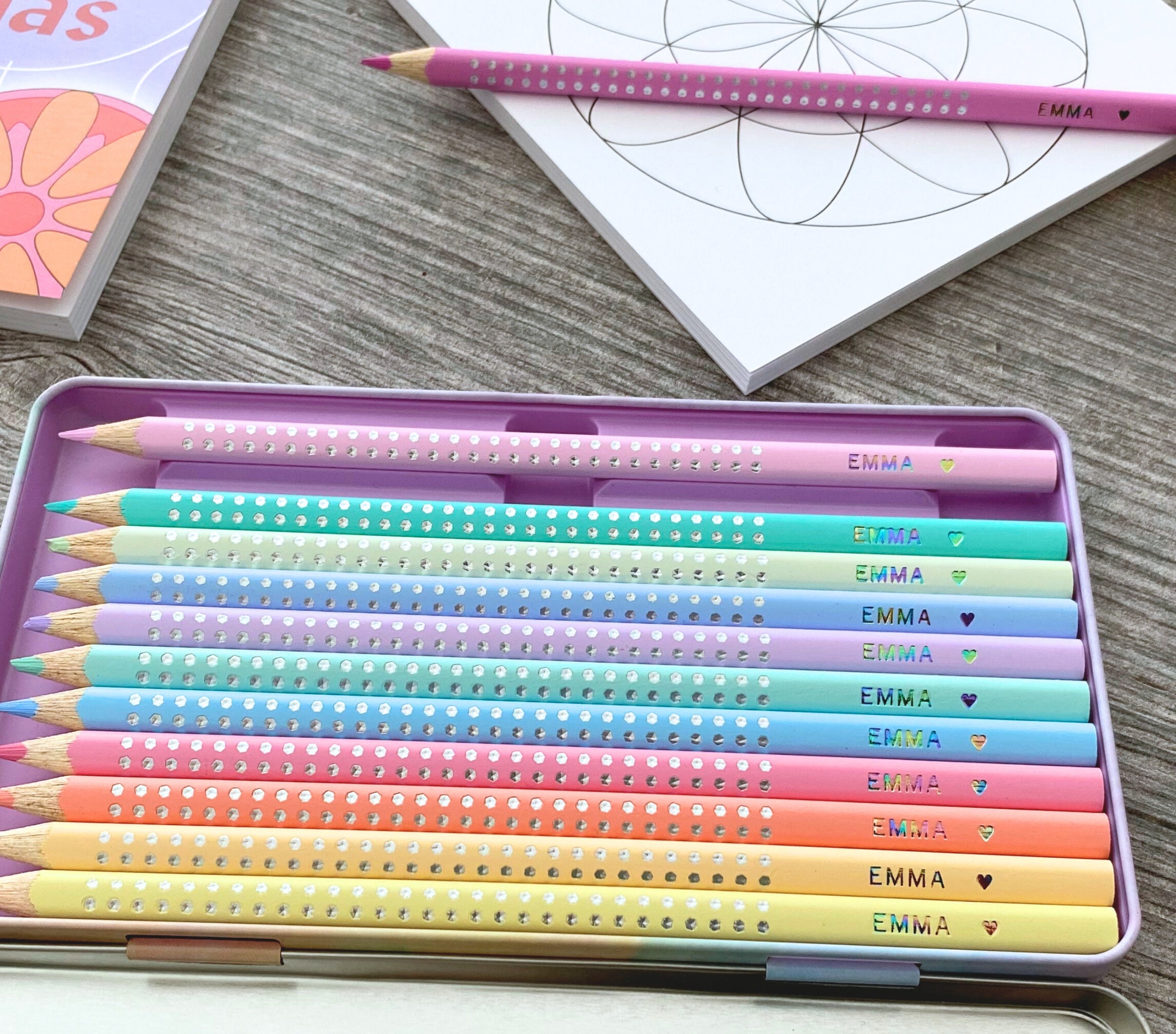 Personalized Pastel Colored Pencils, Faber-castell Sparkle Edition,  Colouring Custom Coloring Pencils, Coloring Gift Set for Glitter Girls 