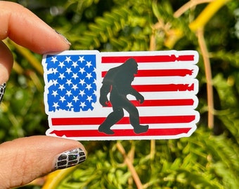 Sasquatch Sticker Bigfoot Sticker Sasquatch Bigfoot Decal Sasquatch Car Decal Patriotic Sticker American Flag Sticker Sasquatch Gift Yeti
