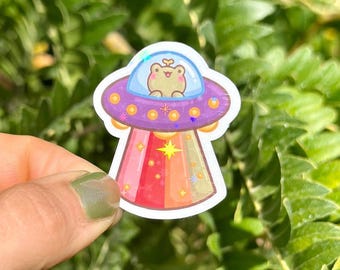 Cute Frog Sticker UFO Sticker Frog Alien Sticker Funny Frog Sticker UFO Frog Meme Sticker Animal Meme Sticker Toad Sticker Frog Lover Gift