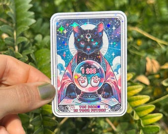 Cat Tarot Card Black Cat Sticker Funny Cat Sticker Toe Beans Sticker Black Cat Tarot Reader Magic Cat Sticker Spooky Cat Lover Tarot Animal