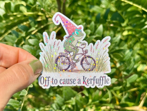 Off to Cause a Kerfuffle Sticker Frog Sticker Whimsical Frog Cute Frog Decal Kerfuffle Frog Sticker Fantasy Magic Frog Sticker Sarcastic